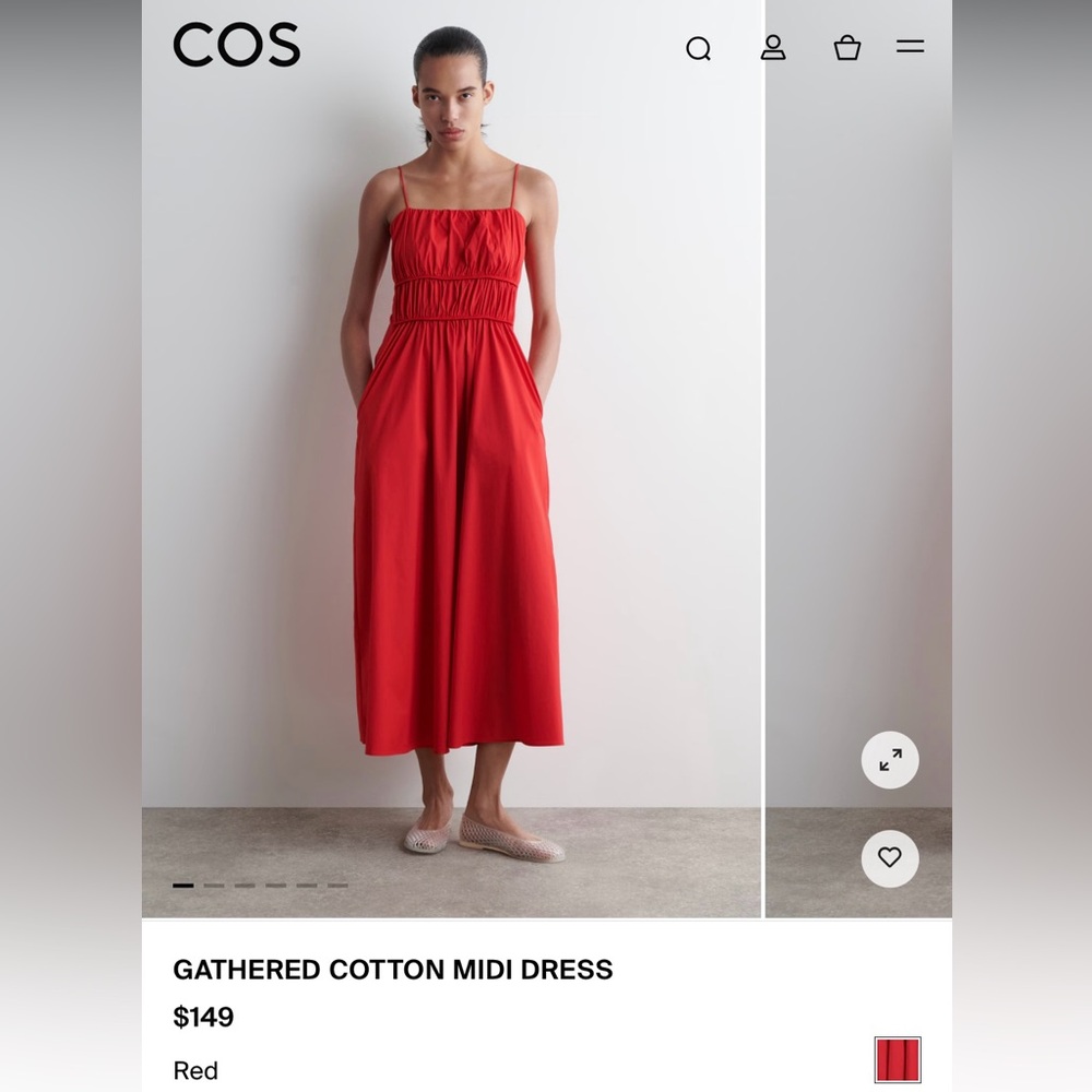 COS gathered cotton midi dress NWT